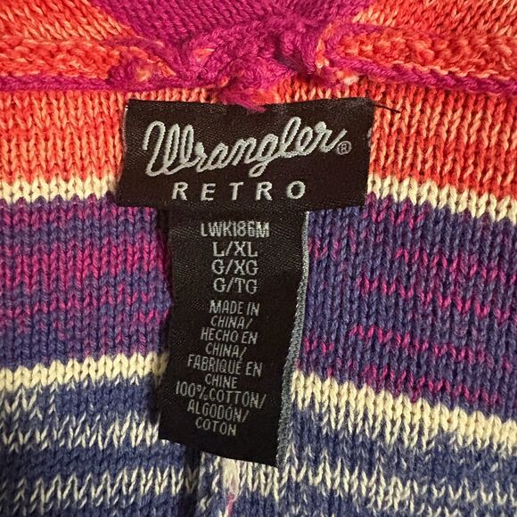 Wrangler Retro Knit Kimono‎ Cardigan Multicolor Fringe Trim Duster Size L/XL - Picture 5 of 5